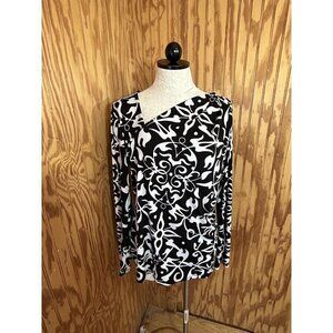 Narciso Rodriguez Womens Black &‎ White Print V-Neck Stretch Blouse Top Size L